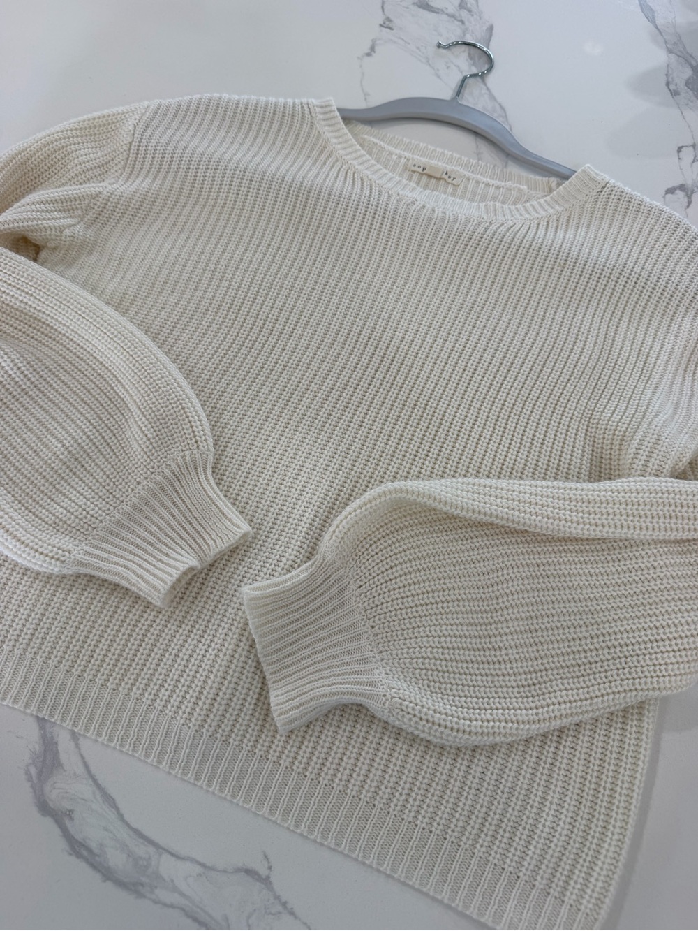 Copper Key Girls XL 14/16 Solid Shaker Stitch Knit Sweater Cream Balloon Sleeve